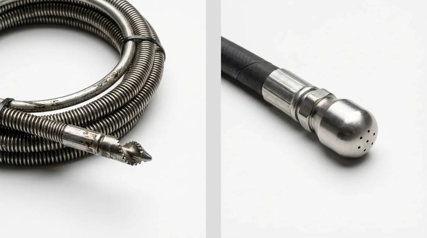 Drain snake cable and hydro jetting nozzle used for drain cleaning in Macungie, PA