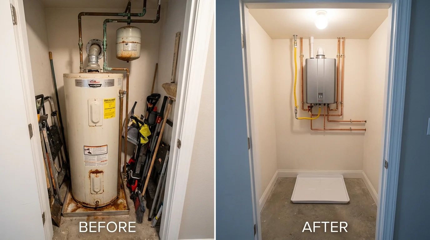Tank water heater versus wall-mounted tankless unit comparison for Macungie, PA homeowners
