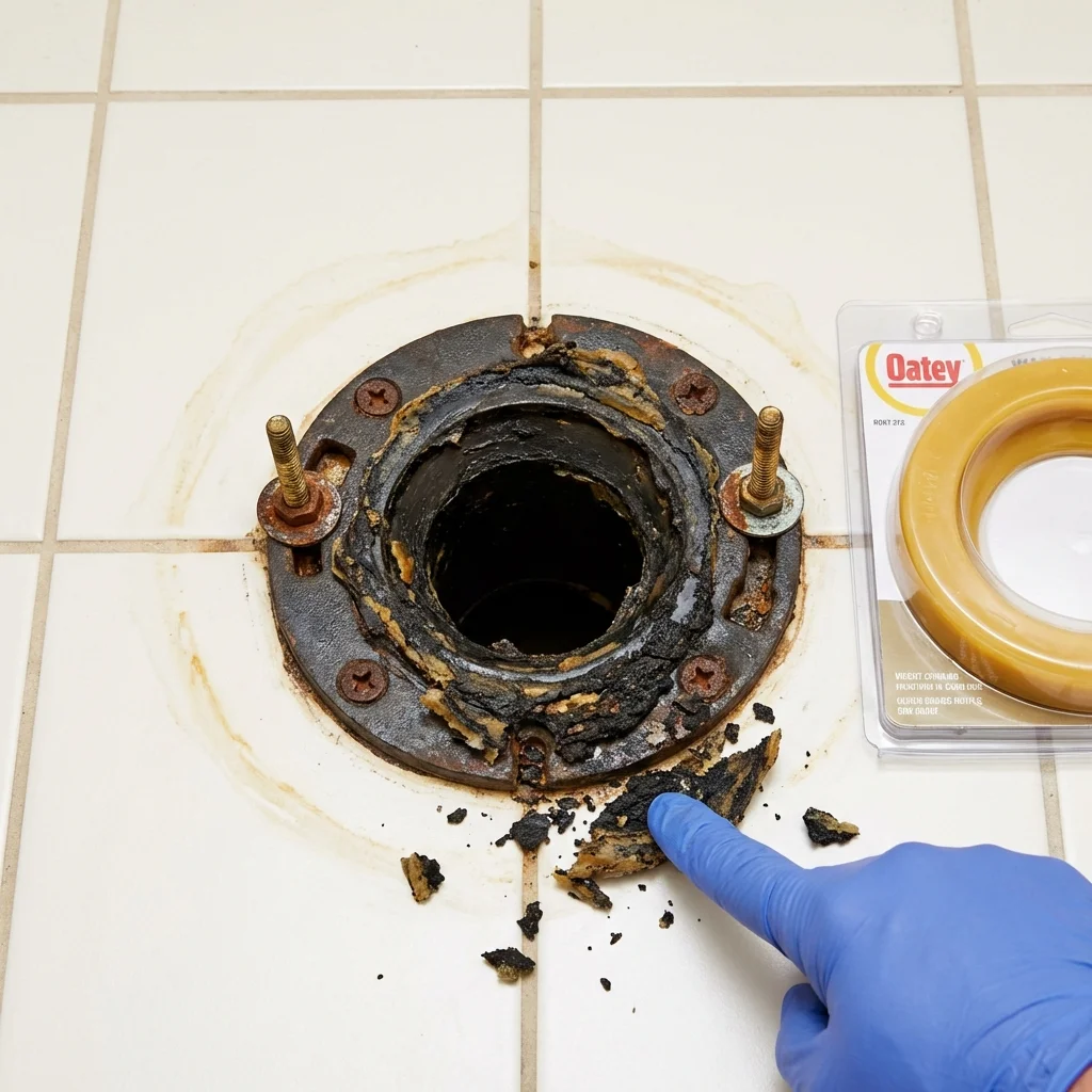 Failed wax ring showing water seepage at the base of a toilet in a Macungie, PA home