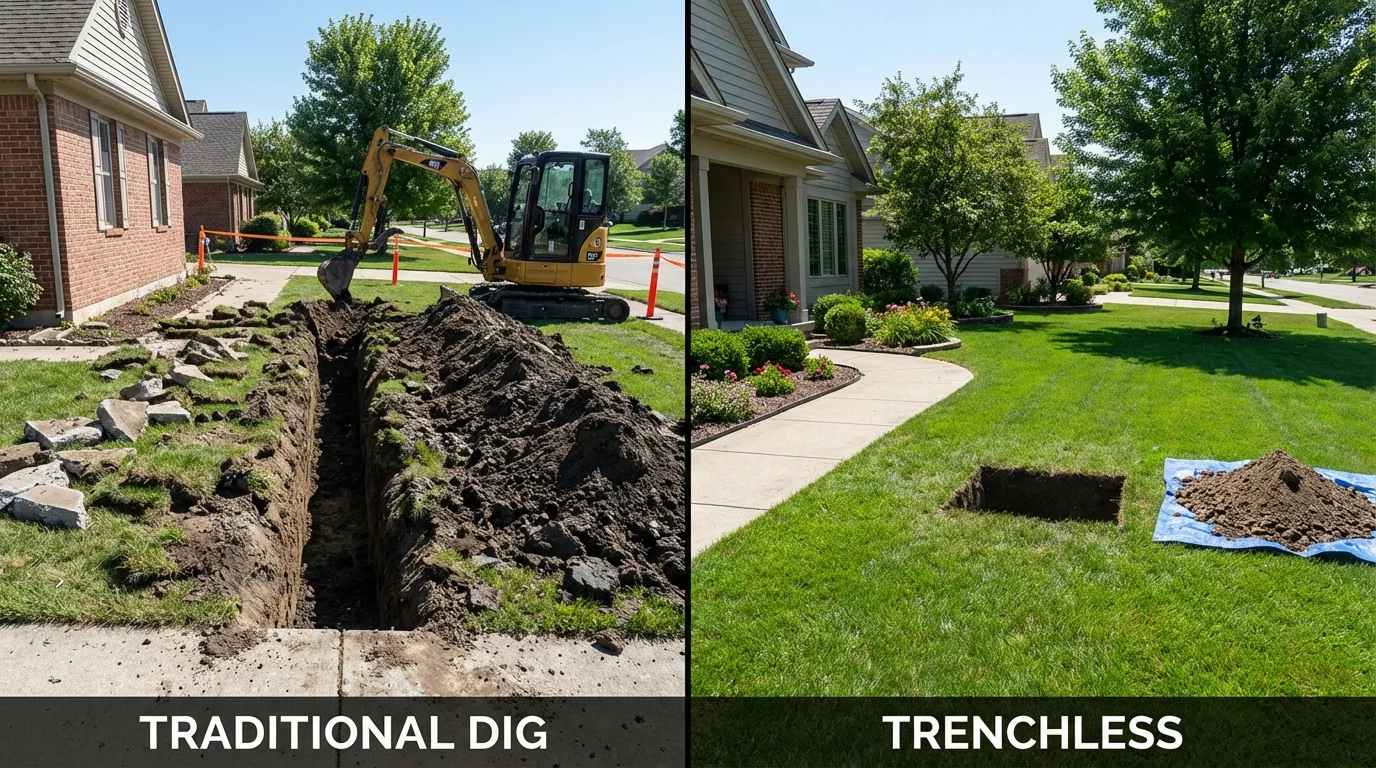 Trenchless sewer repair with minimal yard damage versus traditional excavation in Macungie, PA